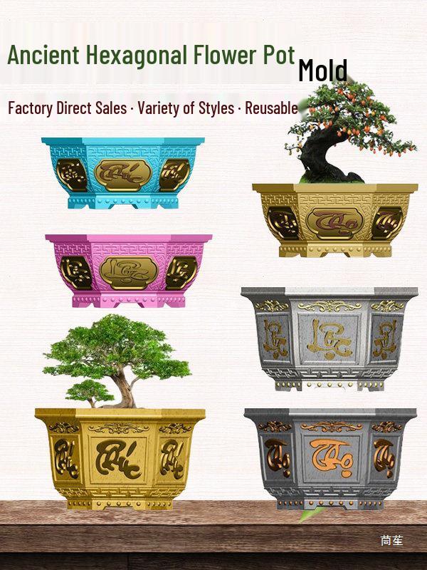 High-Leg Cement Flower Pot Mold - Six-Sided, Thick Plastic for Balcony Bonsai