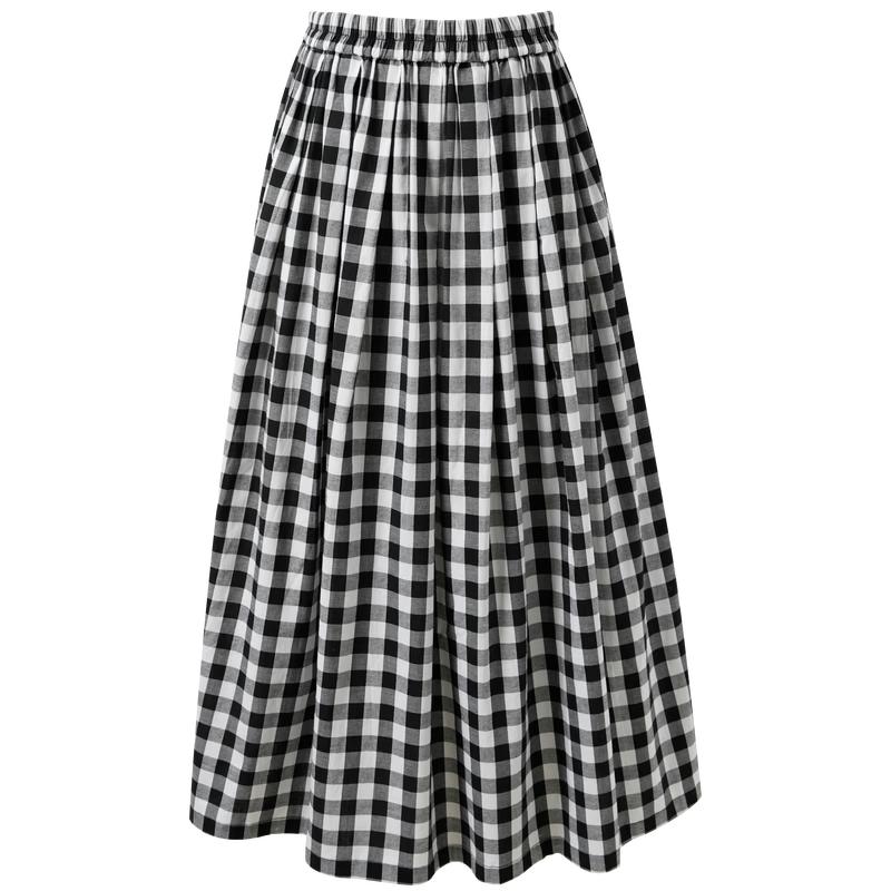 Sancai 100% Cotton Plaid A-line Midi Skirt L