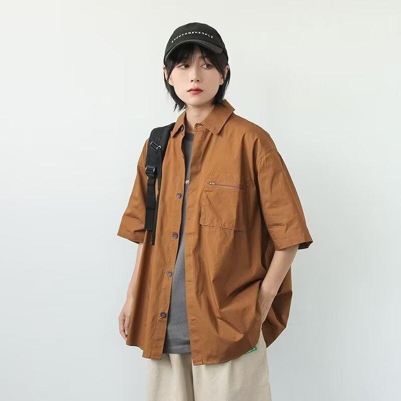 Suede Short Sleeved Shirt For Men In Summer, New American Retro Couple Half Sleeved Shirt, Loose And Trendy