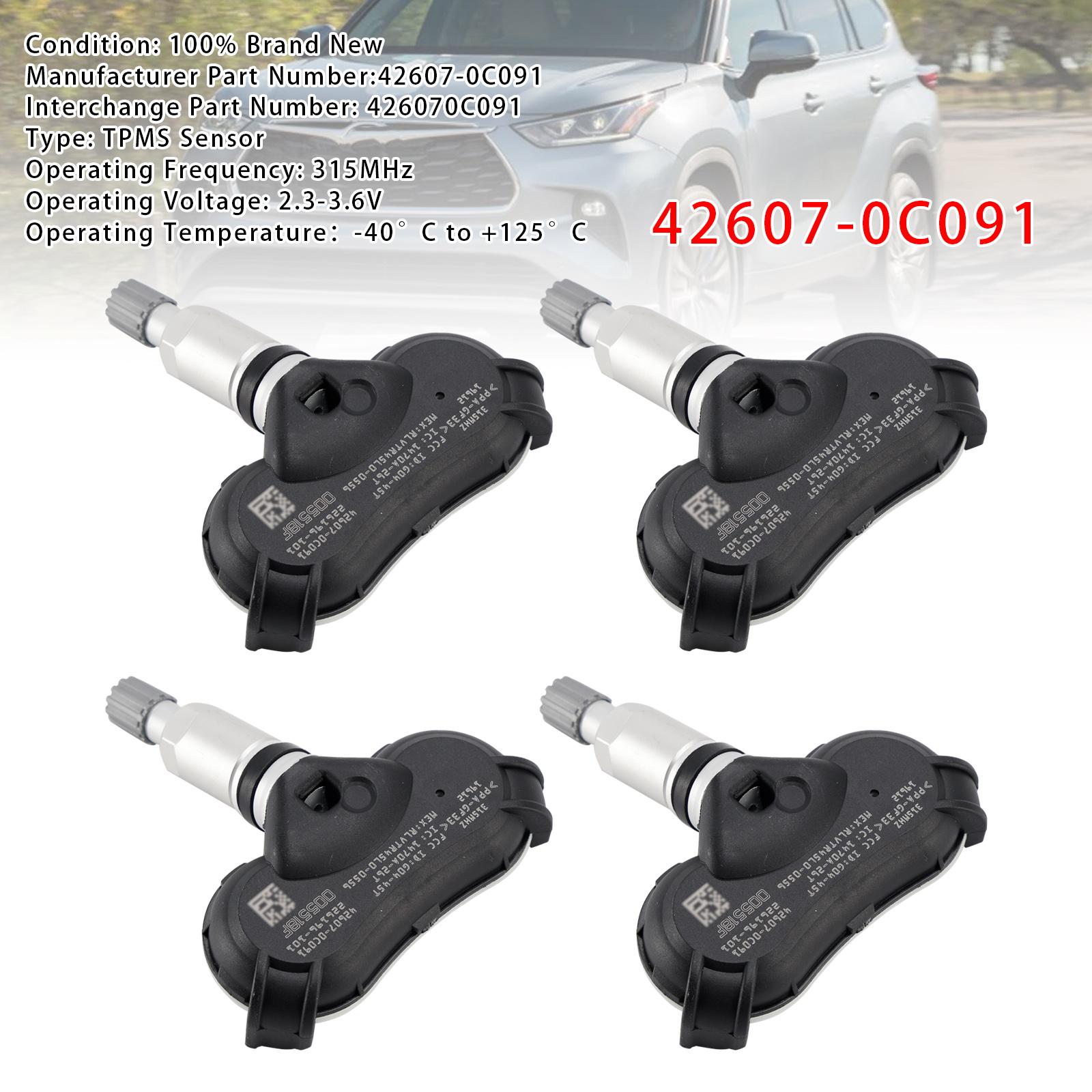4X Датчик давления в шинах TPMS для Toyota RAV4 Highlander Tundra 426070C091