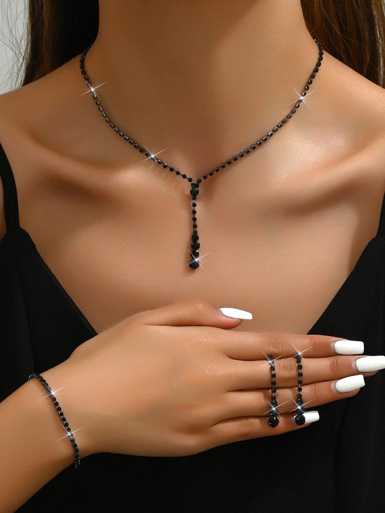 Simple Bridal Jewelry Set, Decoration, Light Luxury Zircon Necklace, Earrings, Bracelet Set, Multi-Color Selection