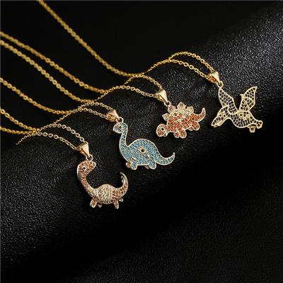 Hip Hop Culture Dinosaur Pendant Real Gold Electroplated Zircon Necklace