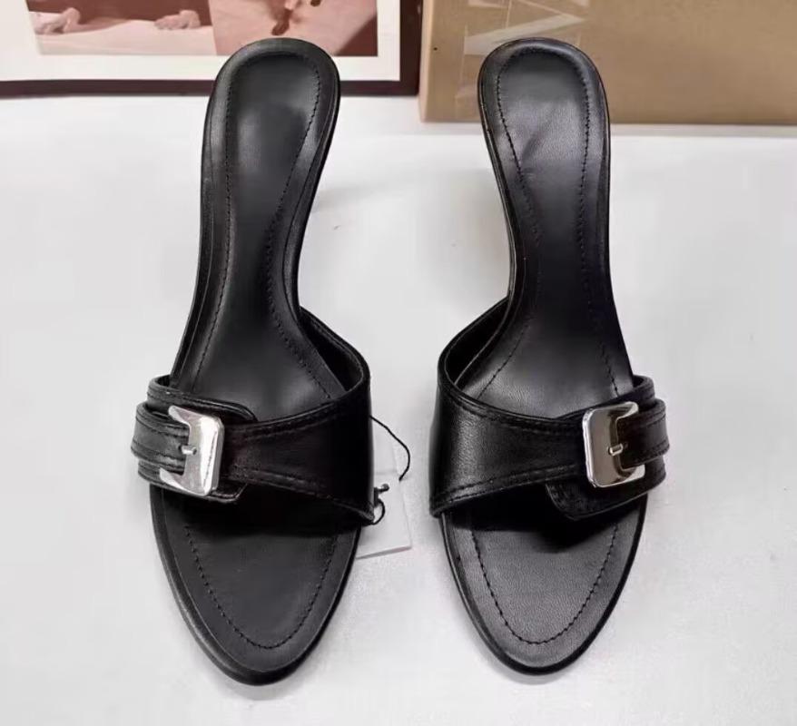 

Fashion Plus Size 2025 Summer New Open Toe Women s Slippers Fashion Buckle Thin Heel Modern Sandals Classics Party Dress Daily Slippers 35 чёрный