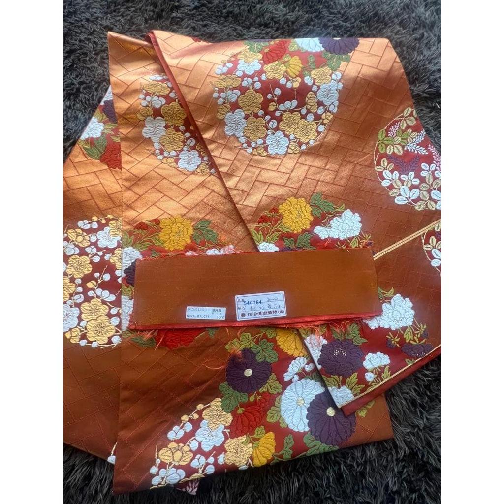 Used [Brand Obi] Kawai Art Textile, High Quality, Six Bags, Obi, Coming-of-age Ceremony, Flower Pattern, Certificate Stamp Included