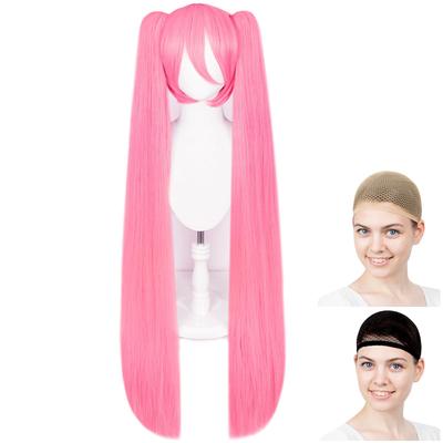 CaseEden Cosplay Wig Premium Silky Long Twin Tails with Clip-on Hairpiece Heat Resistant Pink WIG6109