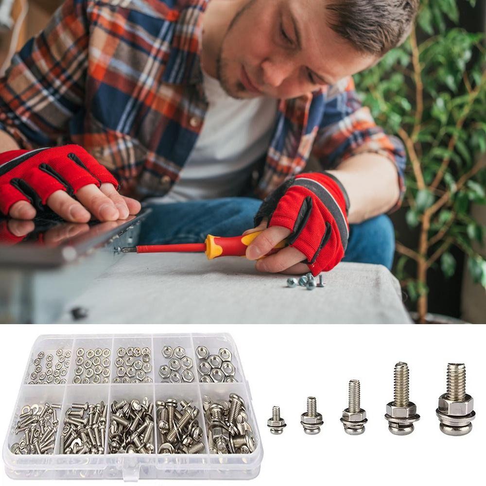 320pcs/box Stainless Steel Metic Nut and Bolt Assortment Bolt Nut Washer Set  Home Improvement
