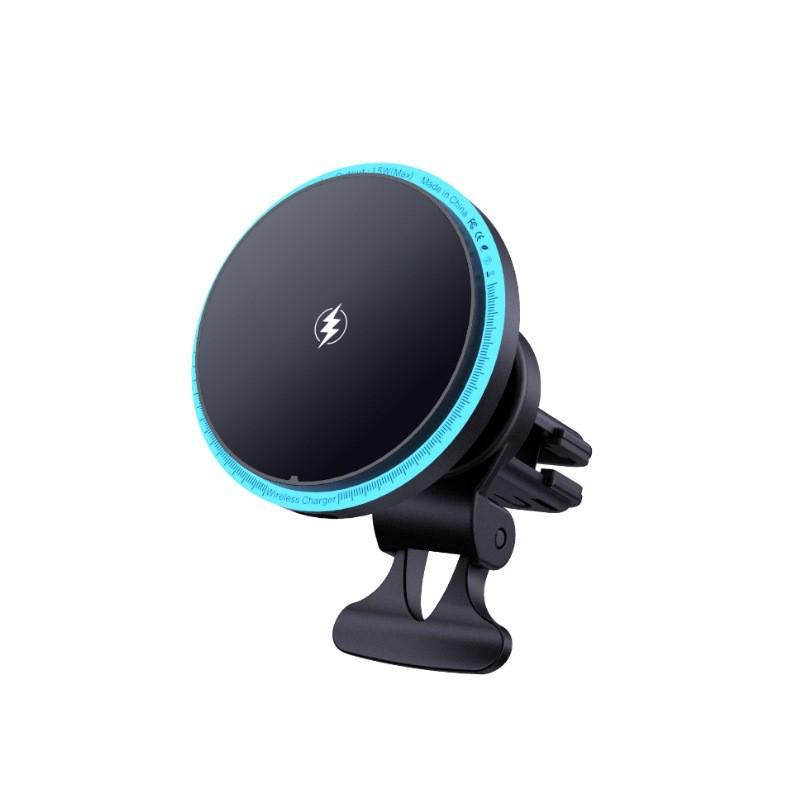 Apple Car Magnetic Wireless Charger with 15W Fast Charging and Colorful Ambient Light