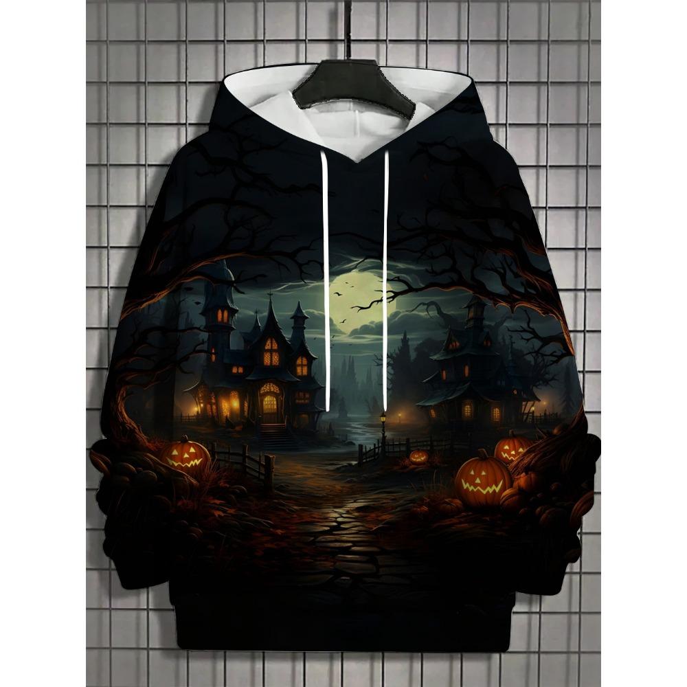 Halloween Pumpkin 3D Print Hoodies Men's Long Sleeve Hooded Sweatshirts Pullover Oversized Harajuku Coat Unisex Street Clothing
