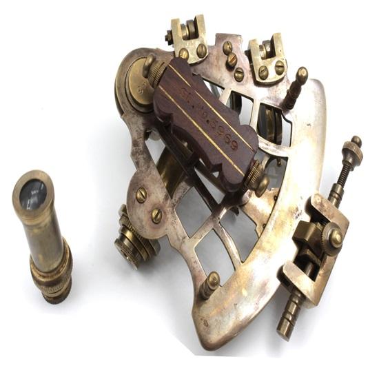 J. Scott London Brass Ship History Sextant with Hardwood Box.  Solid  Brass  Functional Maritime Sextant  Nautical Navy Decor Gifts