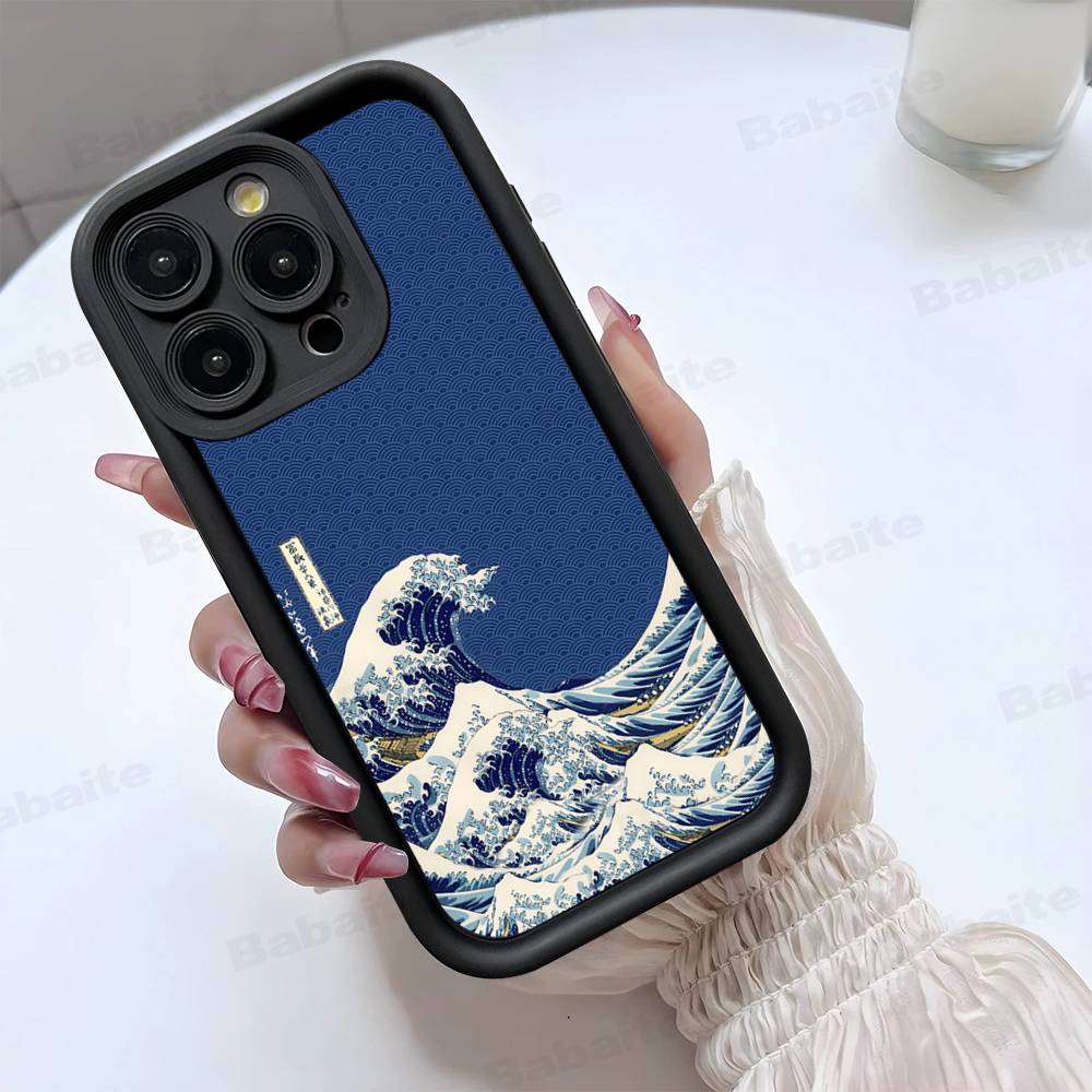 

Японские волны Чехол для телефона Для IPhone 17 16 15 14 13 12 11 Pro Max 16E Plus INS Мягкий чехол iPhone 15pro max