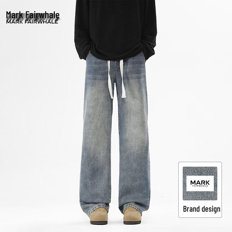 Mark Fairwhale Men's Washed Loose Straight Wide-Leg Jeans