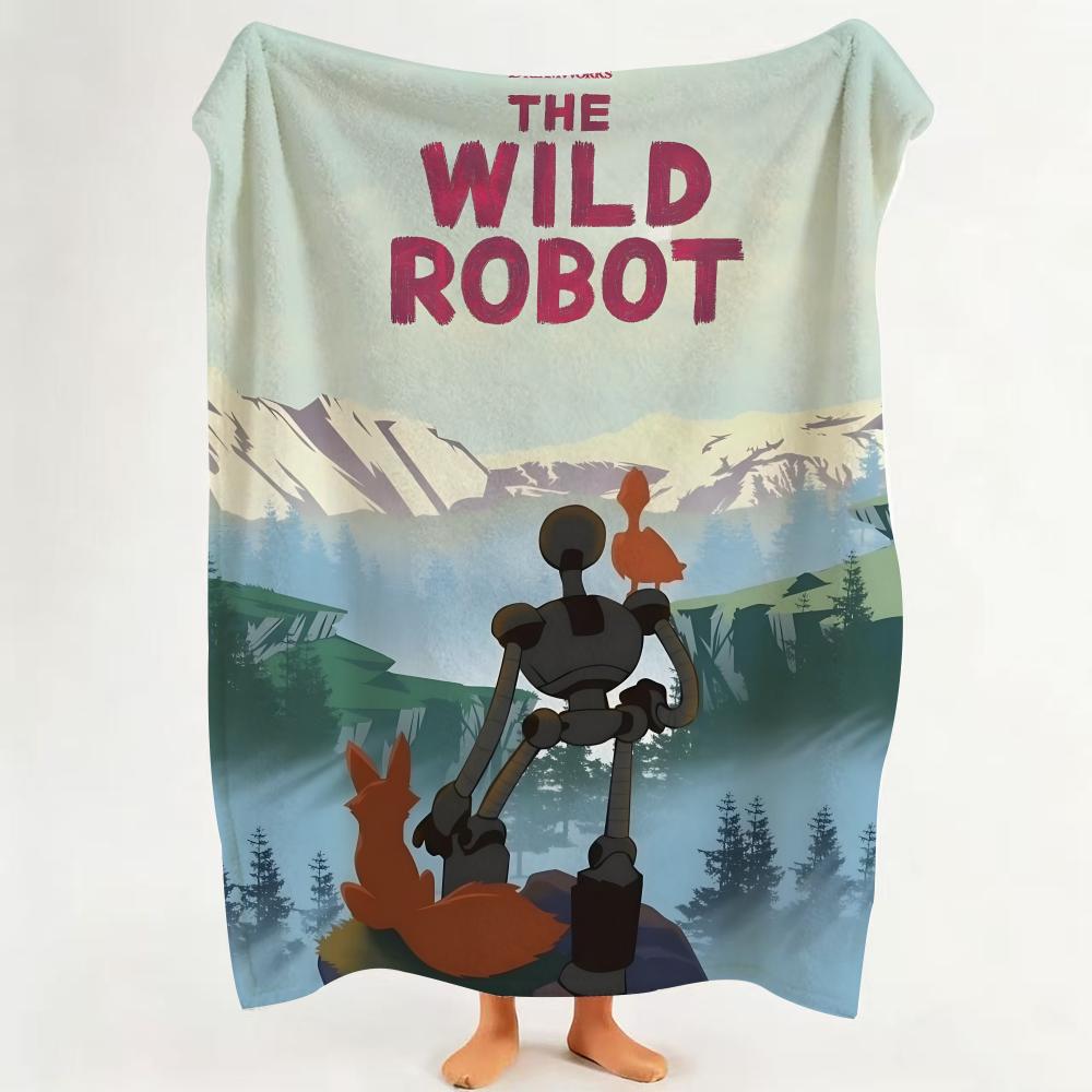 Movie T The W Wild R Robot Throw Flannel Throw Blanket Suitable for Sofa Living Room Bedroom