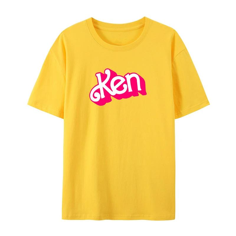 Pink Ken letter 2D printed top T-shirt, men s casual wear women s O-neck clothing short sleeves Harajuku streetwear