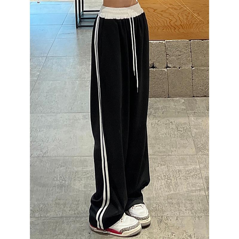 

Женские прямые брюки больших размеров, осенние свободные драпированные широкие брюки с высокой талией S чёрный