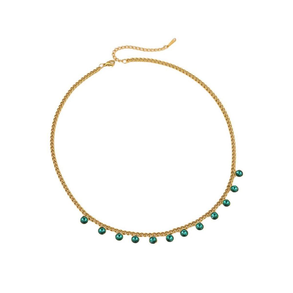 18K Gold Plated Colorful Heart Rhinestone Necklace - European & American Trend, Stainless Steel, Women's Light Luxury Fashion Accessory.