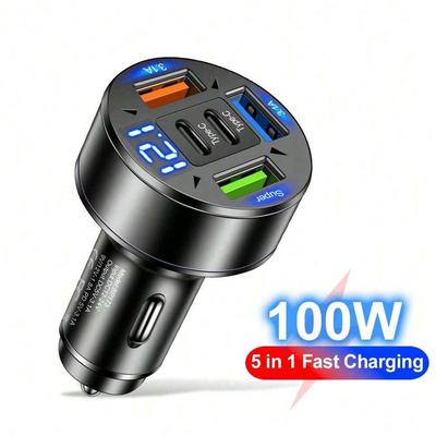 Cargador de Coche Dual Tipo-C y USB con Pantalla LED de Voltaje, Adaptador de Carga Rápida 3.1A