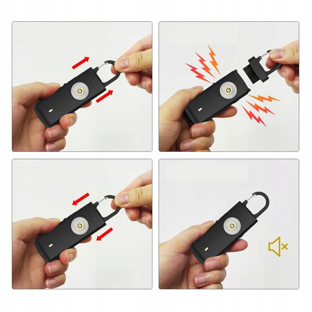 ALARM OSOBISTY BRELOK aż 140db BARDZO GŁOŚNY SAMOOBRONA + latarka LED