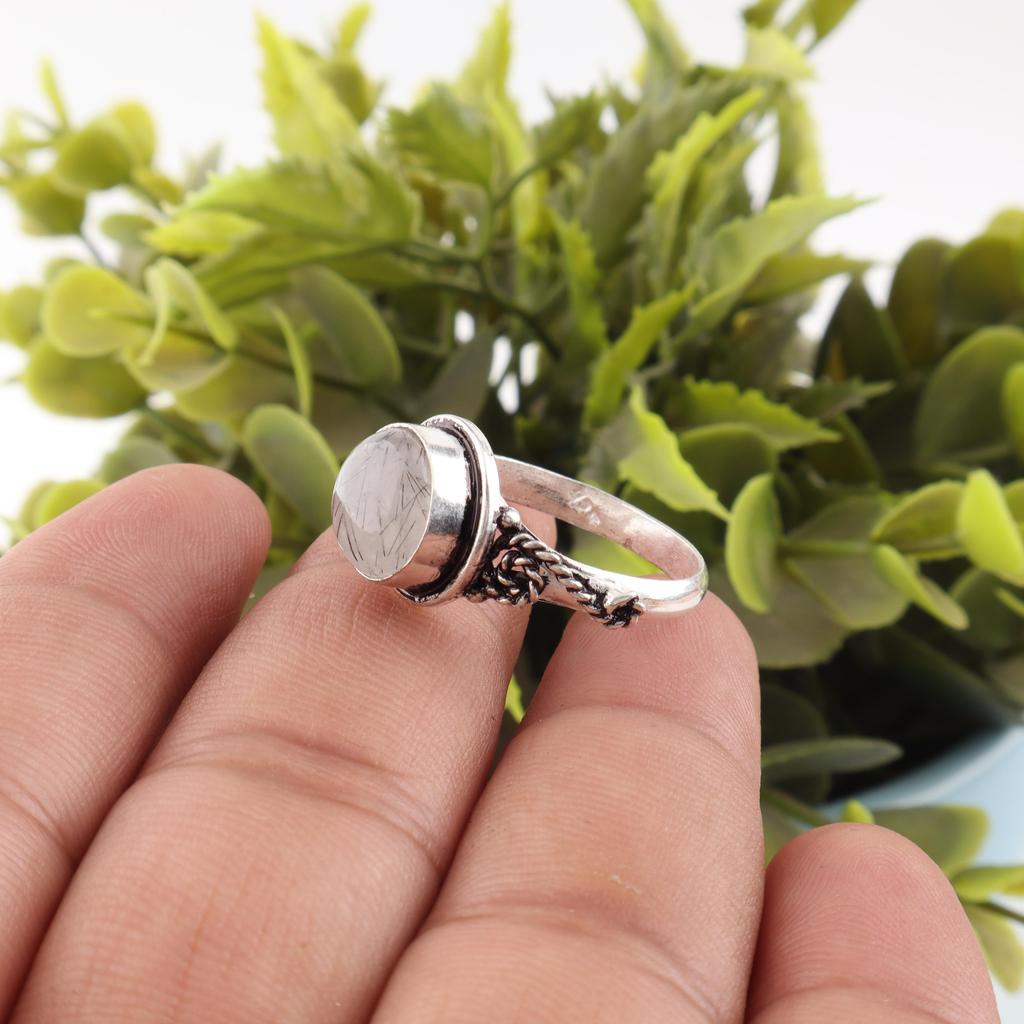 Black Rutile Gemstone Jewelry, 925 Solid Sterling Silver Ring, Beautiful Silver Ring, Handmade Jewelry For Wedding Gift