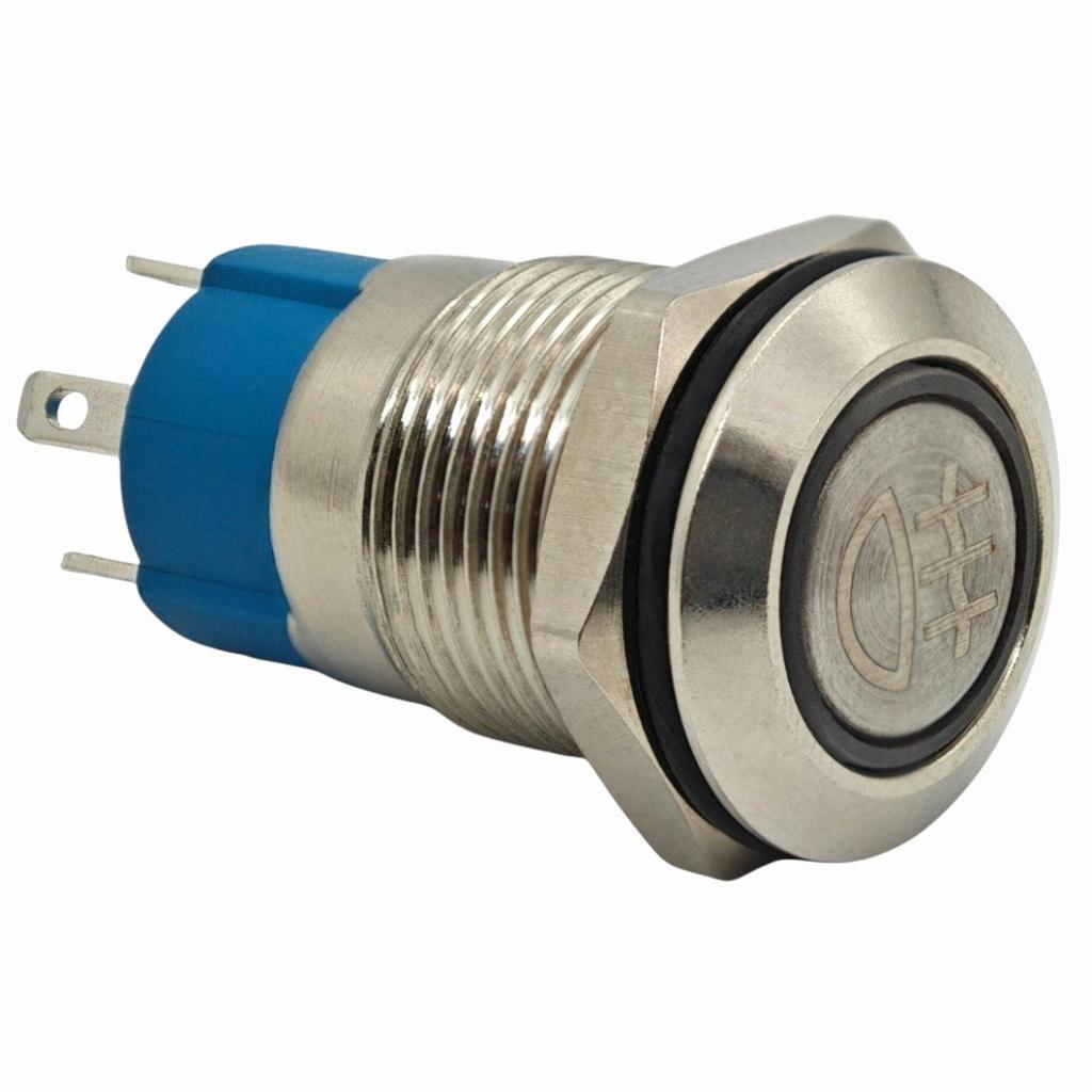 Włącznik świateł przeciwmgielnych LED 12mm chrom chwilowy + gniazdo