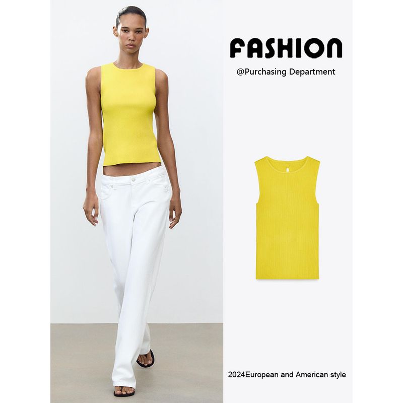 Za2025 Summer New Women Clothes Versatile Back with Rib Sleeveless Knitted Top 3471026 520