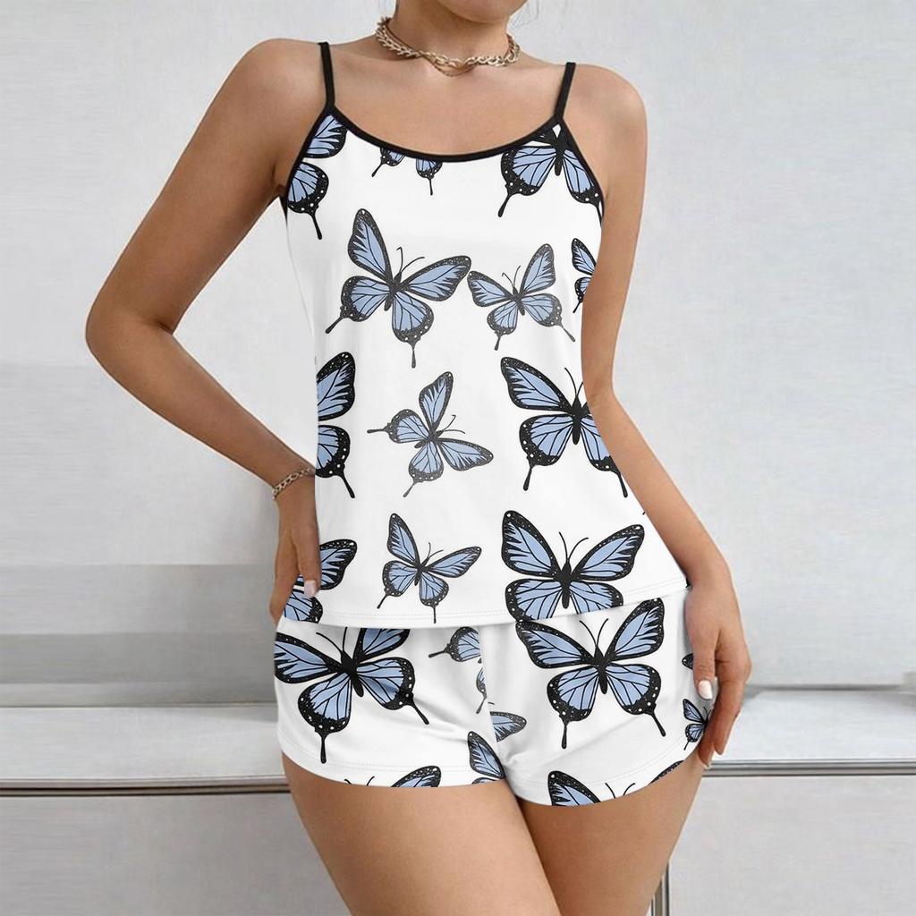 Women Soft 2 Piece Pajamas Set Sleeveless Shorts Set Loungewear Sets Pyjamas Nightwear