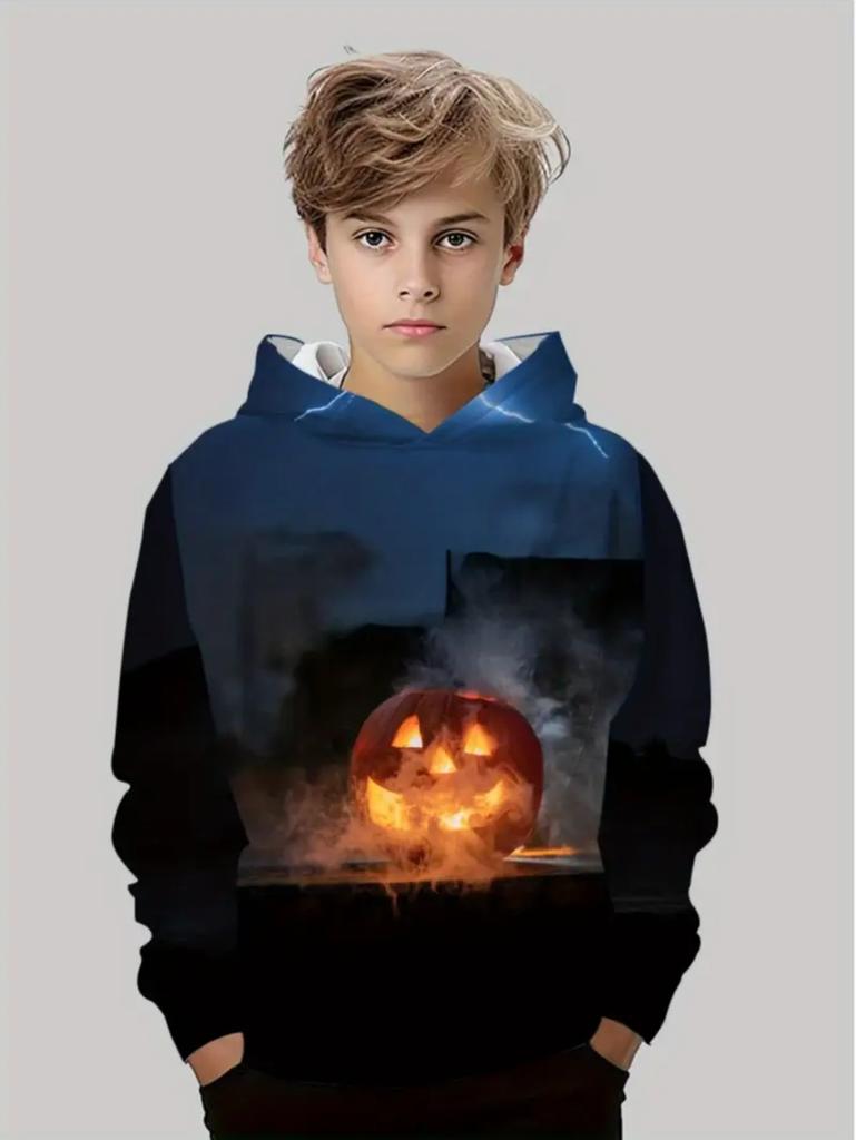 Kids Halloween Sweatshirt Boys Girls Pumpkin Head Elements 3D Print Hoodies Autumn Winter Fashion Pullover Children Clothes