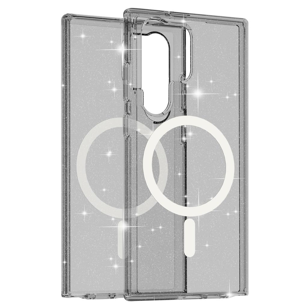 For Samsung Galaxy S24 Ultra Magnetic Case Glitter Hard PC+Soft TPU Phone Back Cover