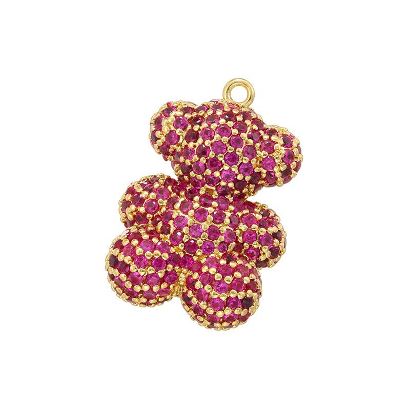 Leichter Luxus Kupfer Eingelegt Mit Farbigen Diamanten Bärenanhänger Niedlicher Cartoon Dreidimensional Stehend Erdbeerbär Schmuckanhänger Vd1652