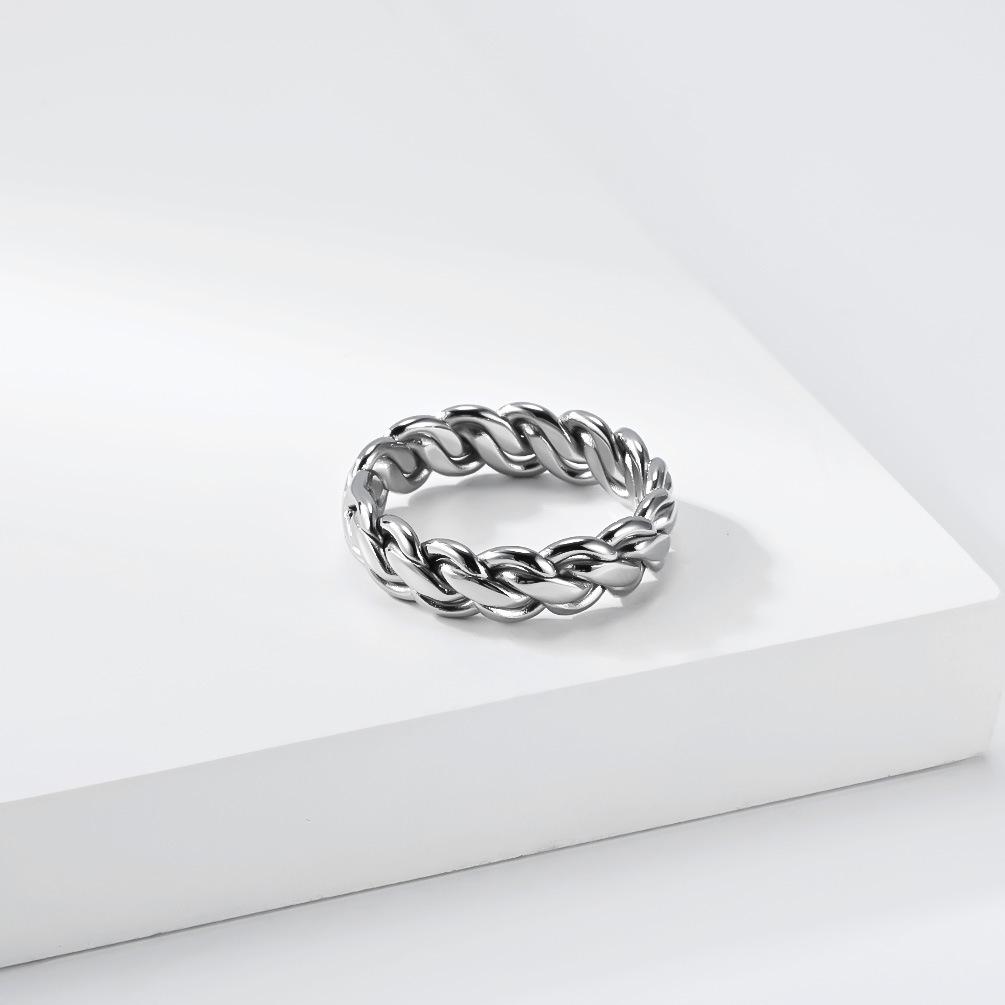 Unisex Titanium Steel Woven Chain Ring - High-End European & American Trend