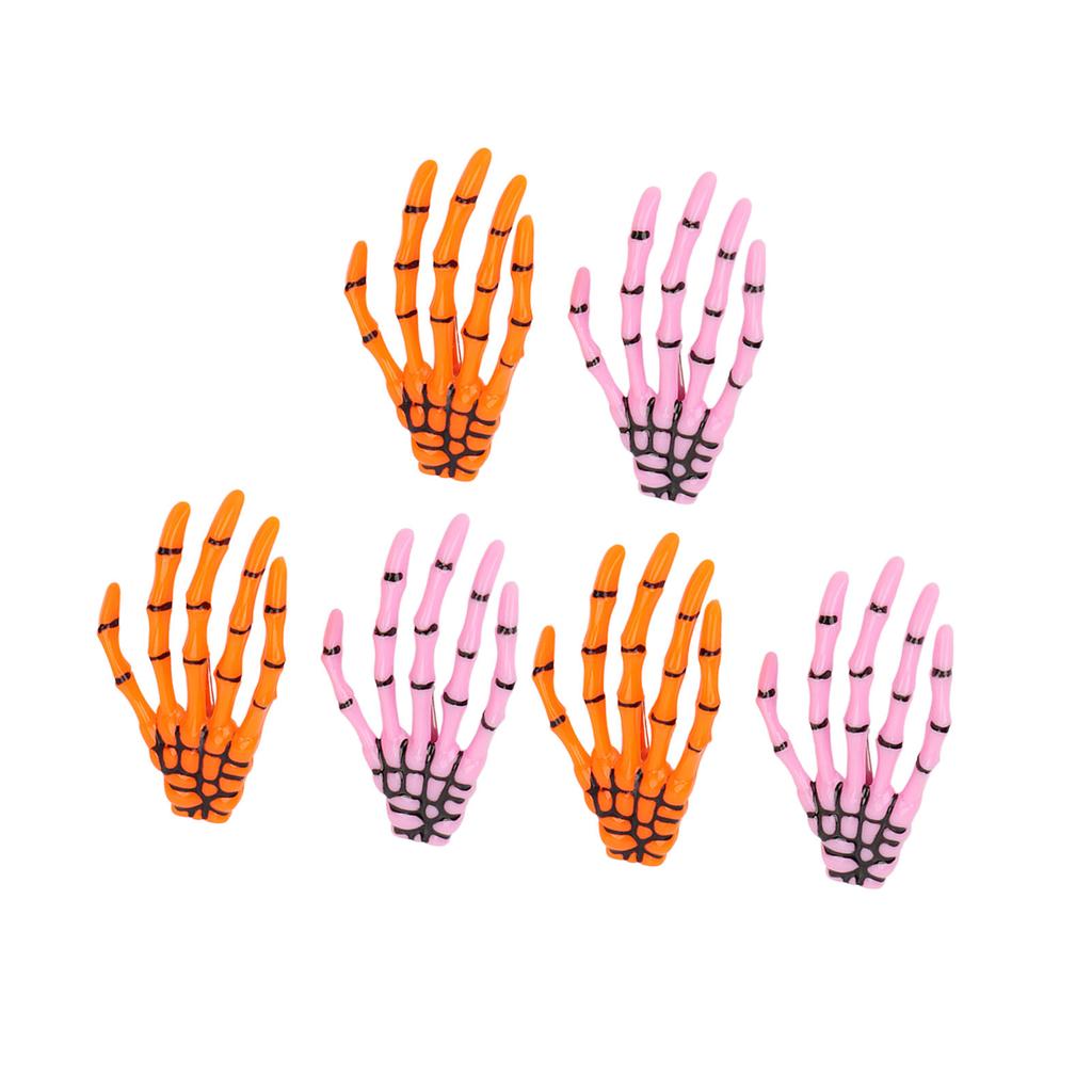 6Pcs Pink Orange Halloween Skeleton Hands Bone Hair Clips Decorative Hand Bone Hair Clip Set