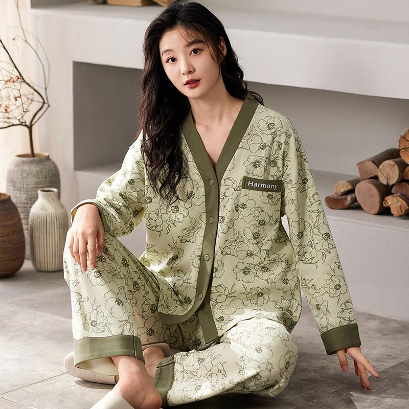 Ink and Wash Women Pajamas Set Casual Long Sleeves Long Pants Autumn Winter Simple Sleepwear Cozy Pyjamas Soft Pijamas Girls Pjs