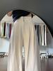 Women's Plus Size White Denim Pants: Wrinkle Texture, Floor-Length, Loose Fit, Tummy Concealing, Wide Leg