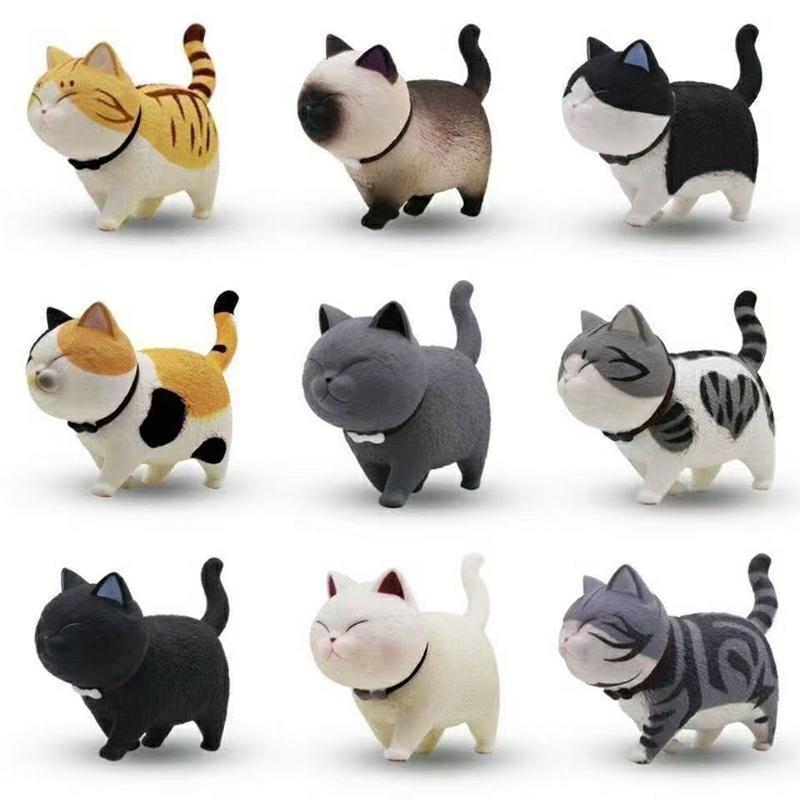9 Stück Süße Katzen-Ornamente Set Kawaii Schreibtisch-Dekoration Für Zuhause Büro Mini-Katzenfiguren Mit Glöckchen Perfektes Geburtstagsgeschenk