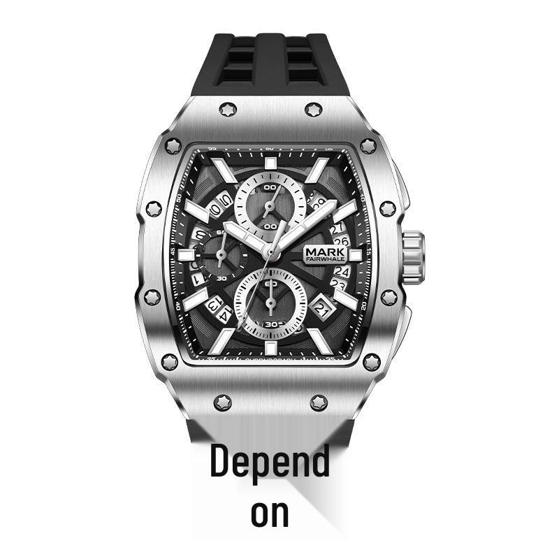 Mark Fairwhale Multi-functional Waterproof Luminous Quartz Barrel Watch серебристый корпус черный циферблат черный ремешок