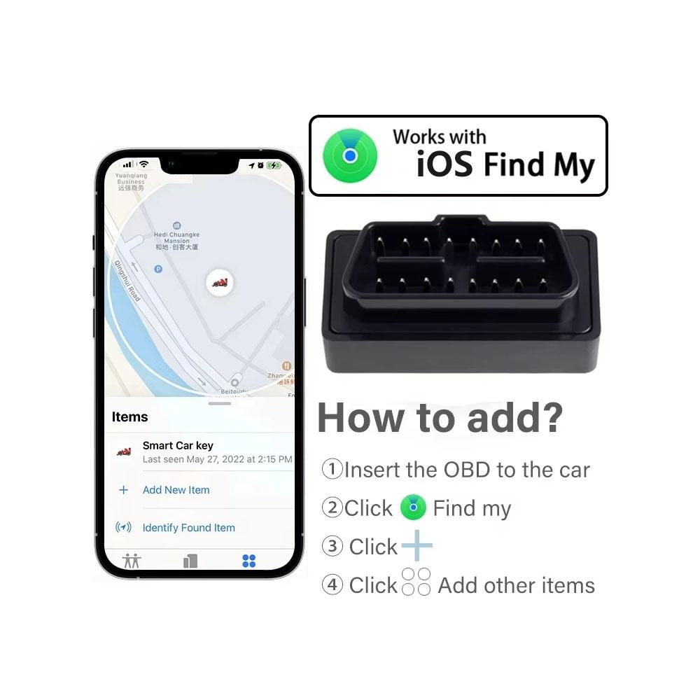 Car OBD GPS Tracker for IOS Find My App Anti Loss Device Real Time Location GPS Locator Plug in Version With Find My App Lifetime System