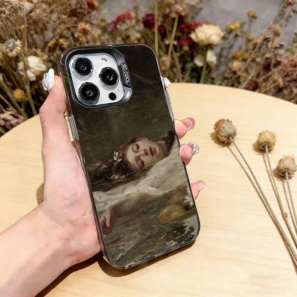 

Classical Aesthetic Art Phone Case For iPhone 17,16,15,14,13,12,11 Plus,Pro Max,XS,Colored Silver Plated Inside Cover iPhone15Plus
