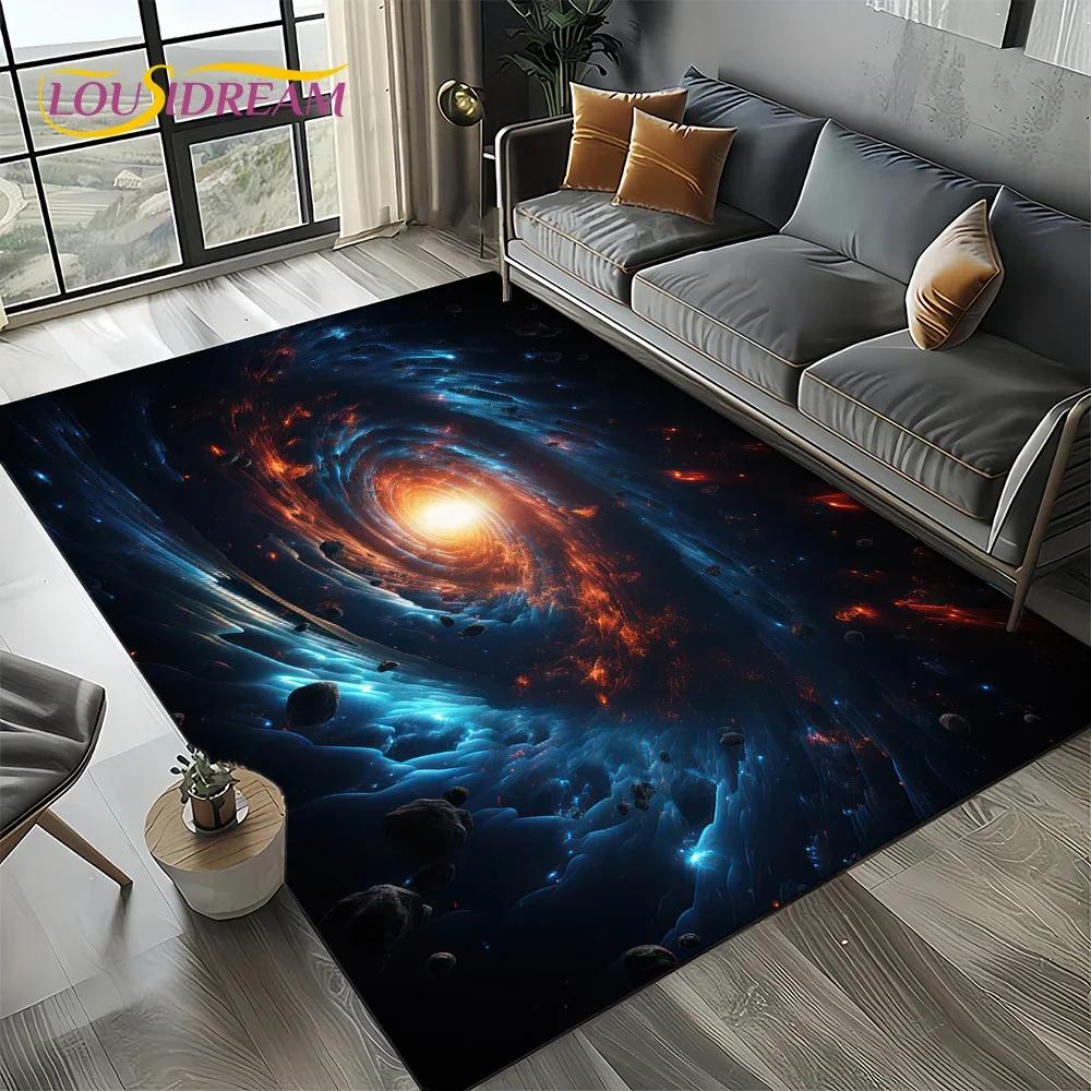 Milky Way Universe Space Stars Black Hole Galaxy Earth Carpet Rug for Living Room Bedroom Sofa Decoration,Non-slip Floor Mat