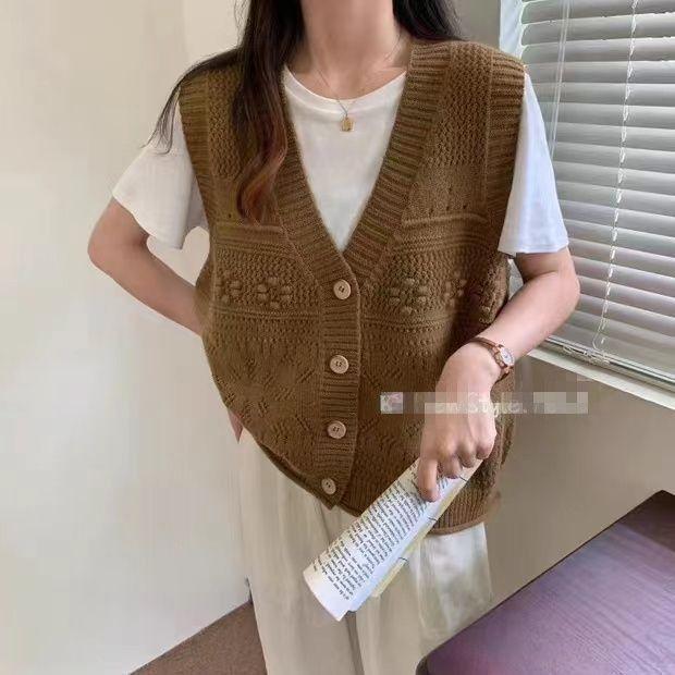 

Women s V-neck Jacquard Sleeveless Vest Sweater Spring and Autumn Retro Knitted Cardigan 3XL темно-коричневого кольору