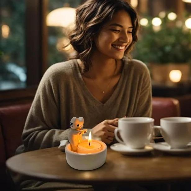 Cute Kitten Candle Holder Warming Paws Cartoon Candle Holder Funny Creative Lovely Scented Heat Resistant Crafts Home Decoration