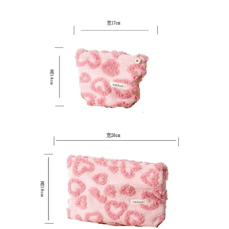 Fluffy Cute Heart Makeup Bag for Travel Daily Use Portable Pink Cosmetic Pouch for Lipstick Skincare Storage Organizer Handbags