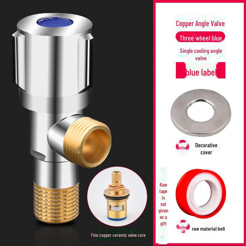 All-Copper Triangular 4-Point Valve: 304 Stainless Steel, Hot/Cold Water Heater, Three-Way Inlet, Dual Outlet Stop Valve