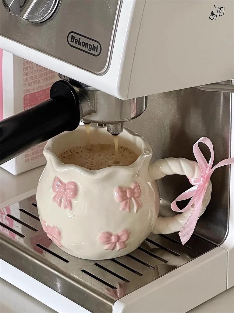 Cute Bow Thickened Ceramic Cup Hand Draw Knot Bow Irregular Mug Cups Coffee Milk Drinks Cup