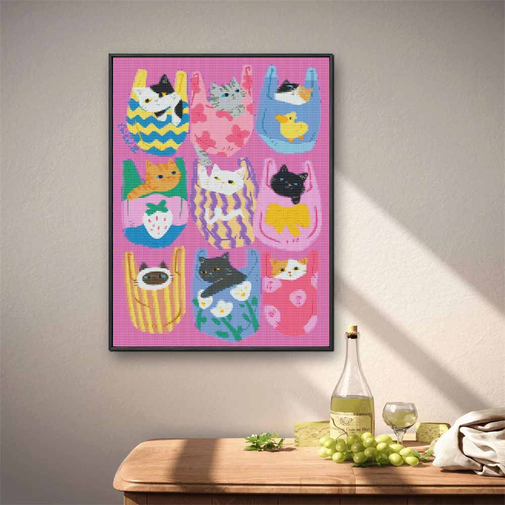 Diamond Painting Kits for Adults CartoonCats Full Round Drill 5D Art Craft Wall Decor for Bedroom Living Room Home Decoration