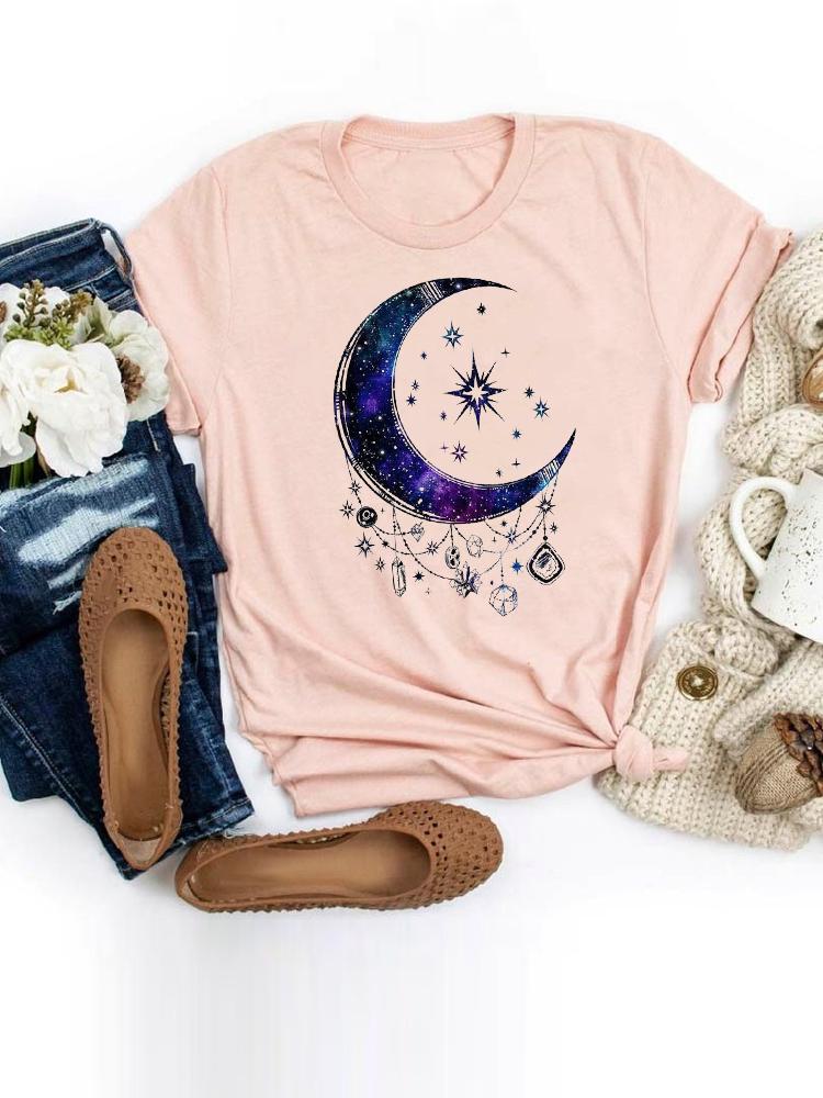 Short Sleeve Moon Vintage Lovely Style Fashion Summer Women Print T Shirt Female Casual Top Tshirts Cartoon Graphic Tee T-Shirt