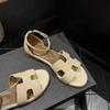 Sandals Women's Summer Outer Wear 2025 New Flat Bottom One-word Buckle Belt Travel Vacation with Skirt Seaside Back Bag Beach Shoes