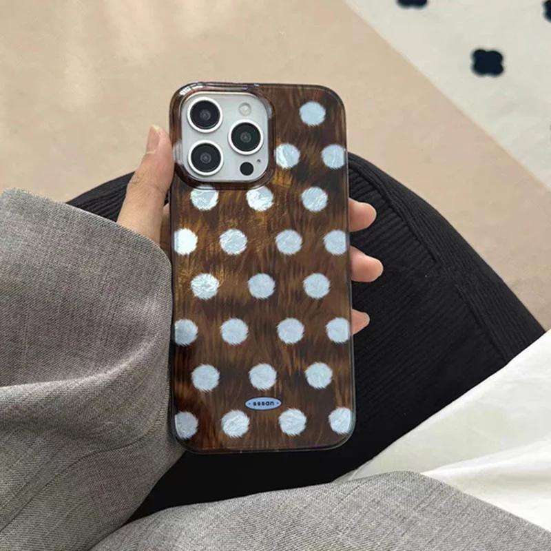 

Korean Brown Blue Polka Dots Year Vortex Pattern Phone Case for IPhone 16 15 Pro Max 14 13 12 11 Pro XS XR X 7 8 Plus Hard Cover For iPhone 16 Pro