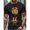3D Majestic Lion Graphic T-Shirt for Men Cool Wild Animal King Print Short Sleeve Tees Trendy Casual Round Neck Water Reflection Streetwear Tops