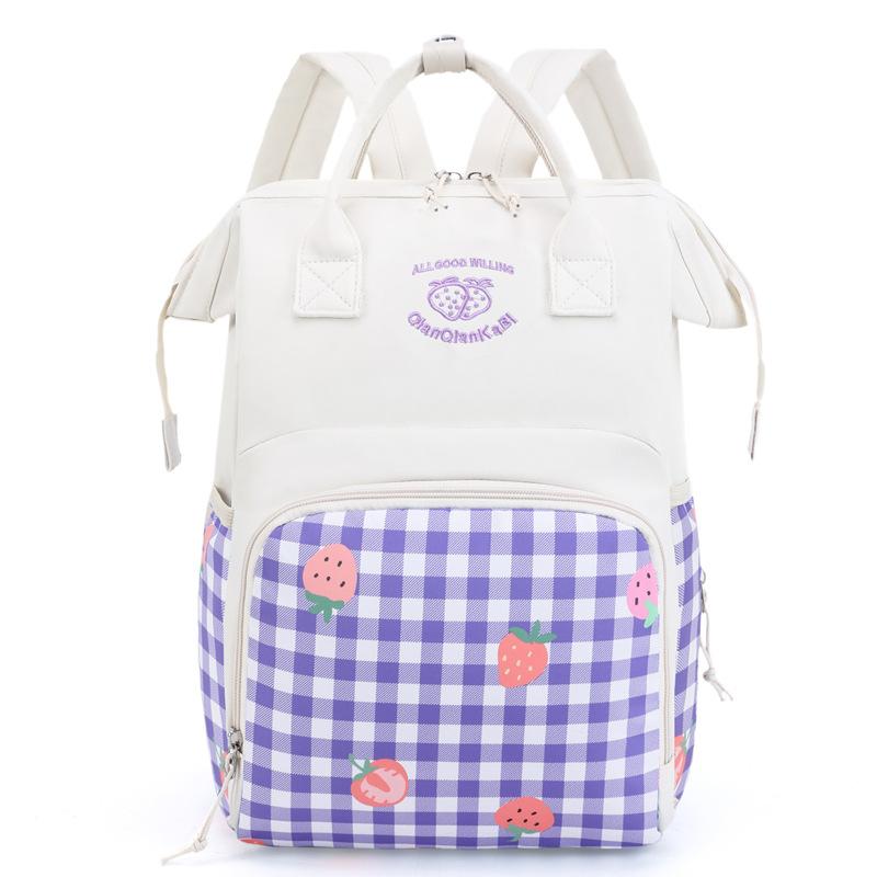 Geantă pentru mami de modă cu imprimeu cu căpșuni Geantă de depozitare a articolelor pentru bebeluși de capacitate mare Rucsac ușor multifuncțional