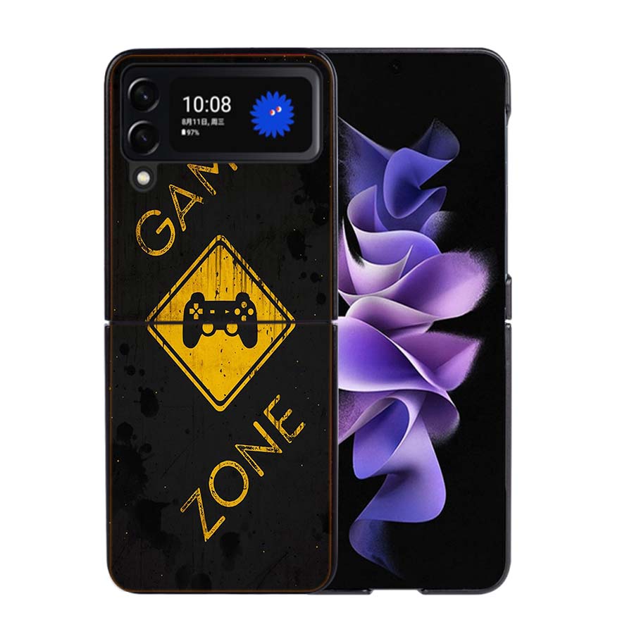 Gamer zone traffic sign Game handle Phone Case For Samsung Z Flip 7 6 5G Galaxy Z Flip4 Z Flip5 Z Flip3 Coque Black Hard PC Shel
