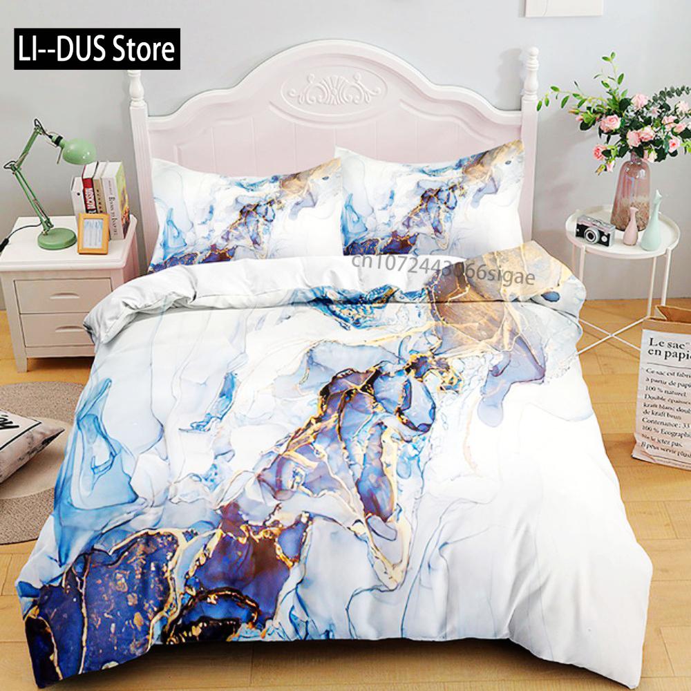 Luksusowy Czarny Marmur Zestaw Pościeli 3D Zestaw Poszwy na Kołdrę Pojedynczy Podwójny Twin Pełny Rozmiar Nastolatki Dorośli Pościel Miękki Poliester Pościel
